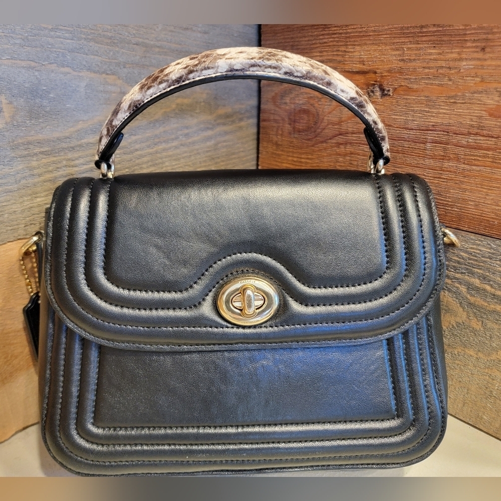 Coach Marlie Leather Sachel/Crossbody With Border Quilting And Snakeskin Handle - Picture 5 of 16